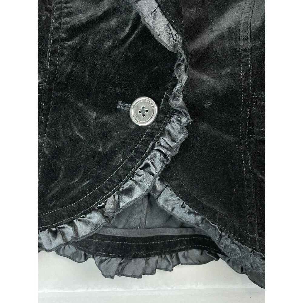 WHBM Women 6 Velvet Blazer Jacket Cropped Ruffle Trim Satin Black Victorian Chic - Picture 3 of 9